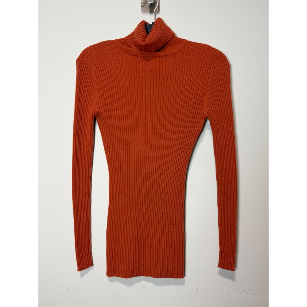 Autumn Cashmere Women Burnt Orange 100% Cashmere Ribbed Turtleneck Sweater M